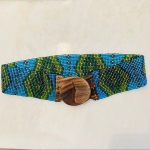 NWOT Fun Belt Stretch Beaded with Wood Buckle. Price firm